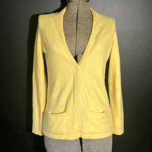 Damaged! Project Piece Yellow Mendocino 100% Cashmere Cardigan size Medium